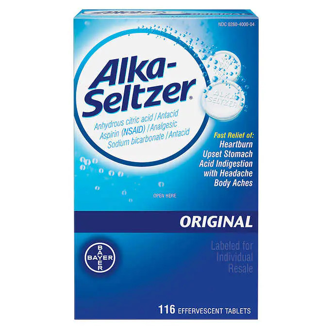 Viên sủi Alka-Seltzer chống đầy hơi, trào ngược axit dạ dày, giảm đau nhức gói 2 viên- 58 gói