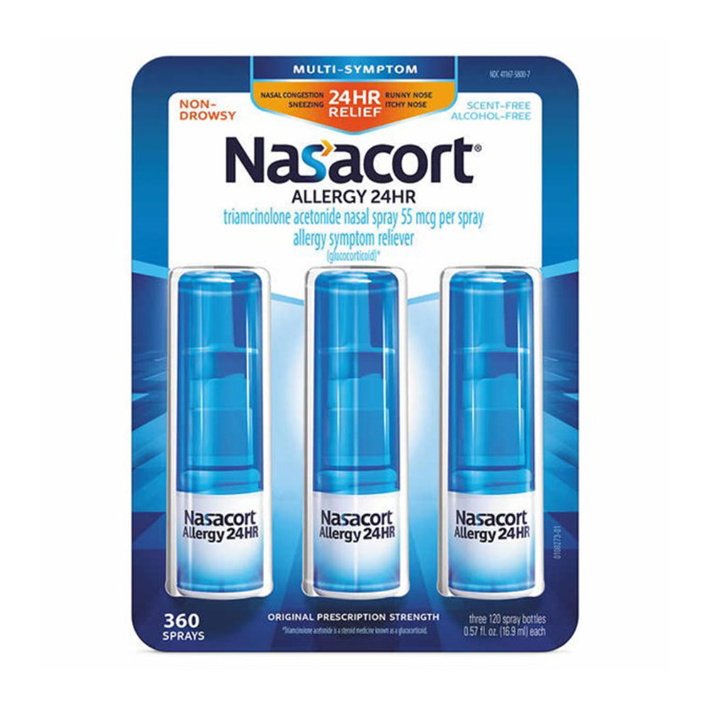 Xịt mũi giảm viêm xoang, dị ứng Nasacort Allergy 24hr Non-Drip Nasal Spray 16,9ml x3 chai