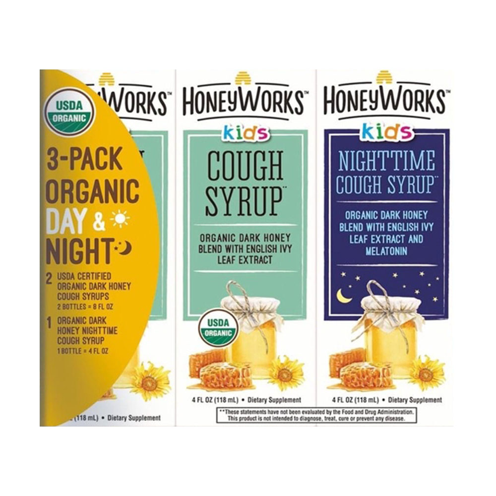 Siro ho cho trẻ em HoneyWorks Kids Organic Cough Syrup Day & Night 118ml x3