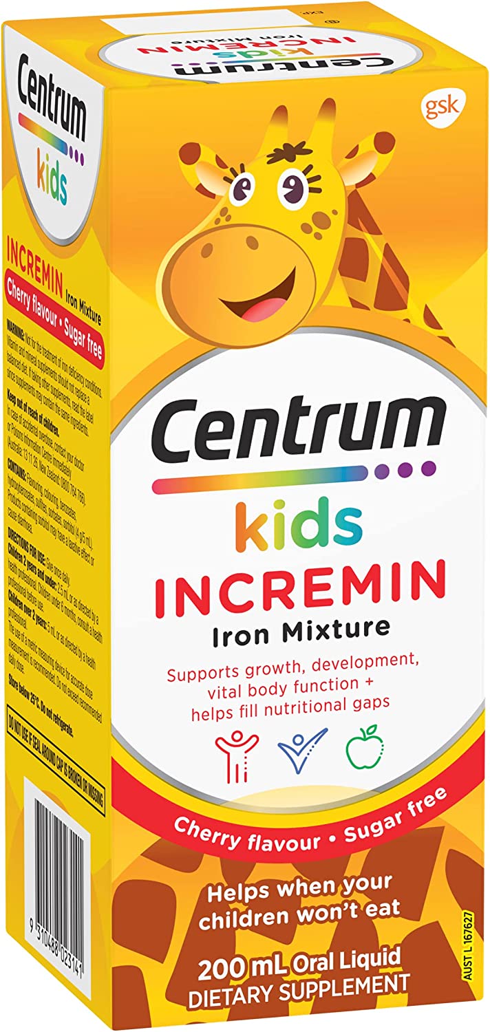Siro dành cho bé biếng ăn Centrum Kids Incremin Iron Mixture 200ml của Úc