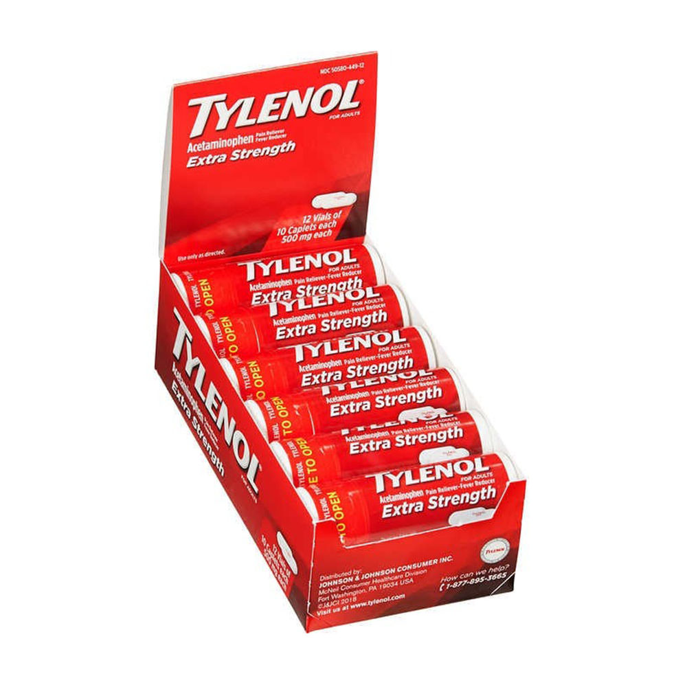 Tylenol Extra Strength Caplets, 12 Lọ, mỗi lọ 10 viên