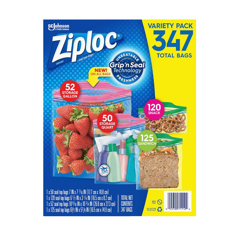 Túi đựng thực phẩm Ziploc công nghệ Grip N Seal (347 cái 4 Size)