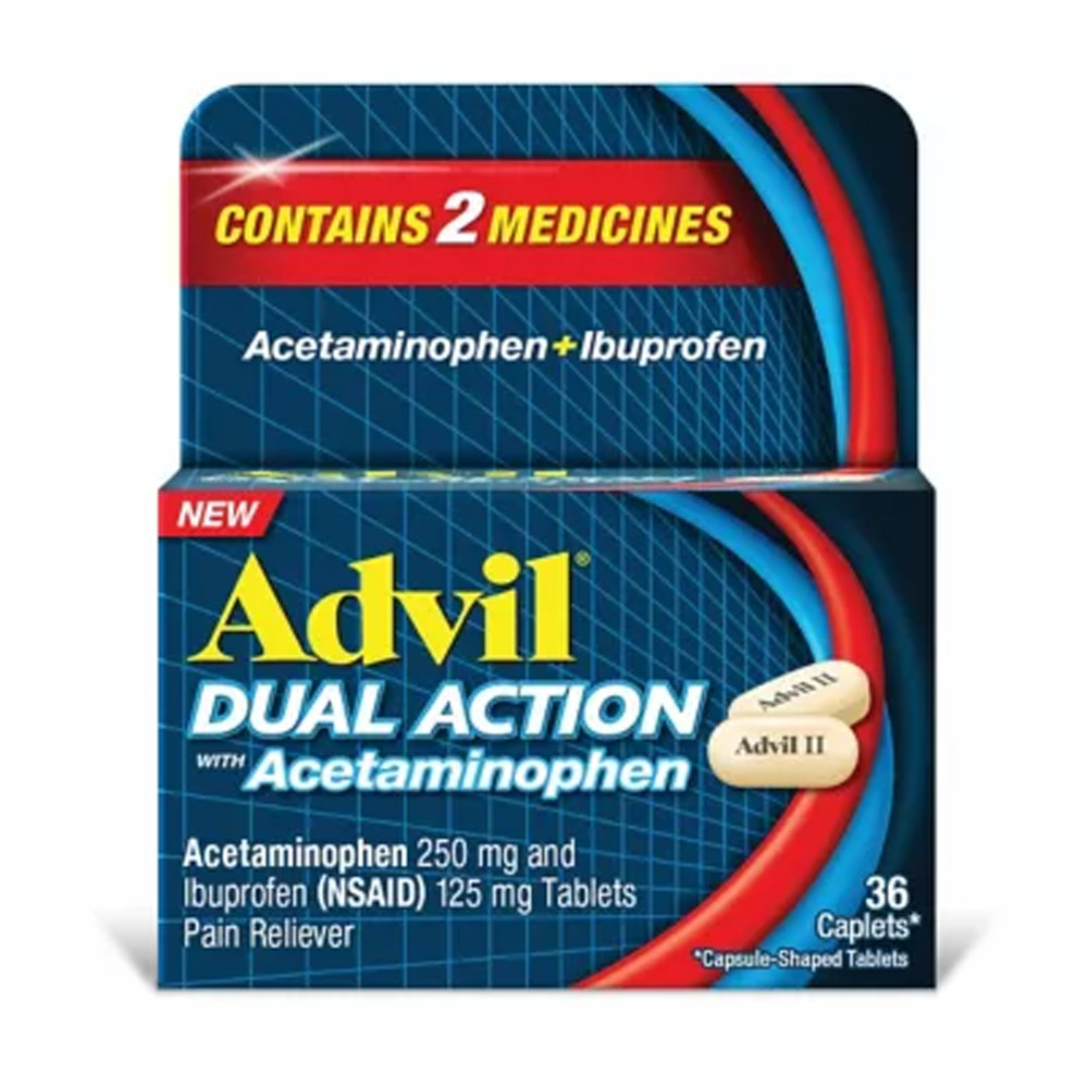 Viên giảm đau, hạ sốt Advil Dual Action Acetaminophen 250mg Ibuprofen 125mg 36 Caplets