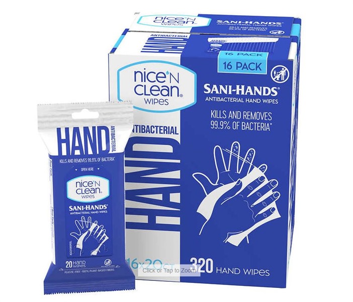 Khăn giấy kháng khuẩn Nice 'N CLEAN Antibacterial Hand Wipes, 16x20ct