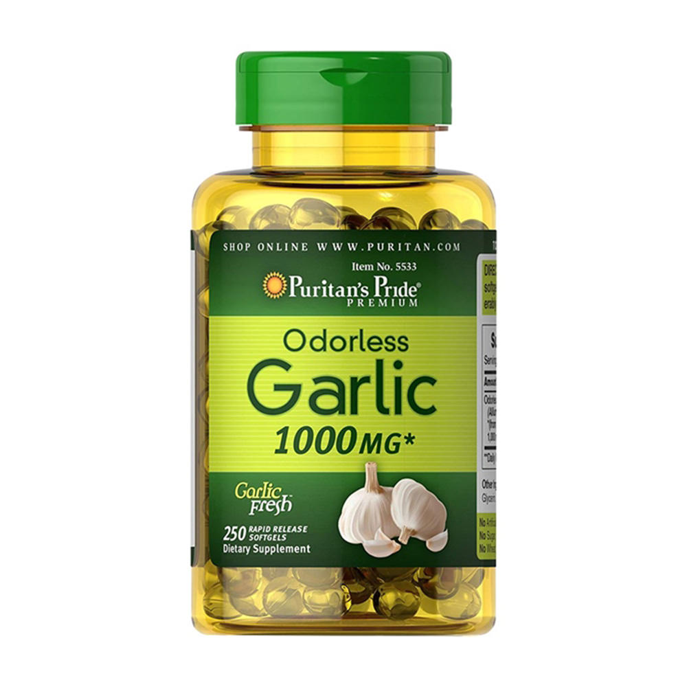 Viên uống tinh dầu tỏi Puritan’s Pride Odorless Garlic 1000mg 250 viên của Mỹ (hộp to)