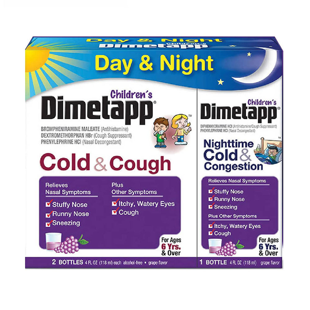 Siro giảm cảm cúm, ho cho trẻ em Dimetapp Children’s Cold & Cough Day & Night 118ml x 3 chai