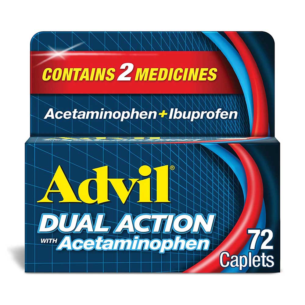 Viên giảm đau, hạ sốt Advil Dual Action Acetaminophen 250mg Ibuprofen 125mg 72 Caplets