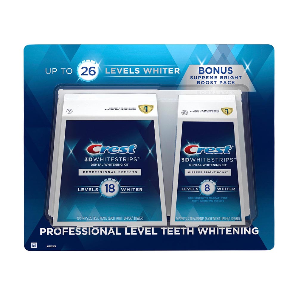 Miếng dán trắng răng Crest 3D Whitestrips Professional Effects 40 miếng Levels 18 Whiter + 14 miếng Levels 8 Whiter