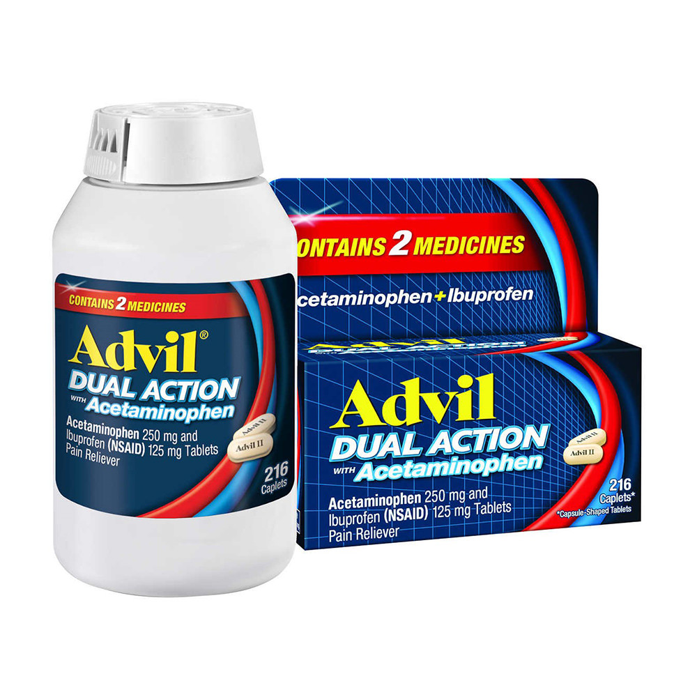 Viên giảm đau, hạ sốt Advil Dual Action Acetaminophen 250mg Ibuprofen 125mg 216 Caplets