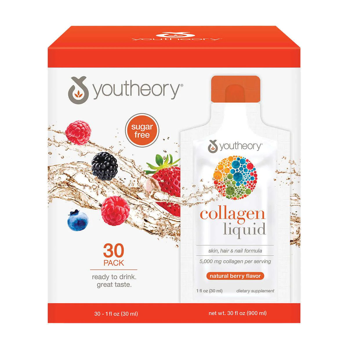 Nước uống Youtheory Collagen Liquid 30 gói x 30ml của Mỹ.