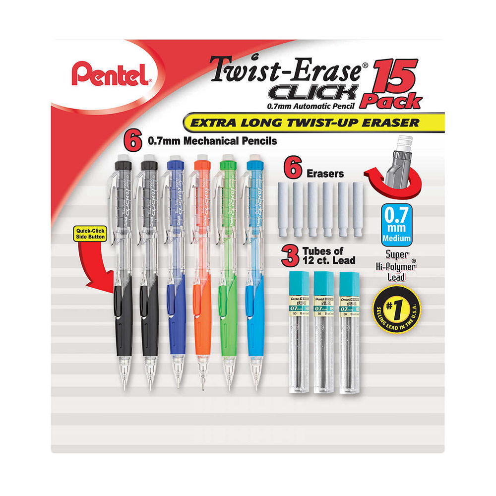 Set Viết Chì Có Ngòi Thay Pentel Twist-Erase Click Mechanical Pencil, 15-count