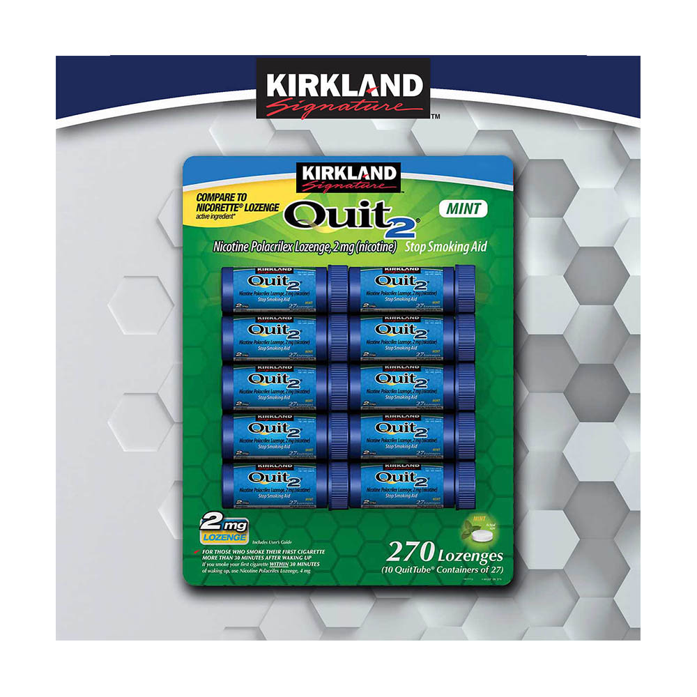 Kẹo cai thuốc lá Kirkland Signature Quit 2 Gum Lozenges Mint 270 viên (10 ống)