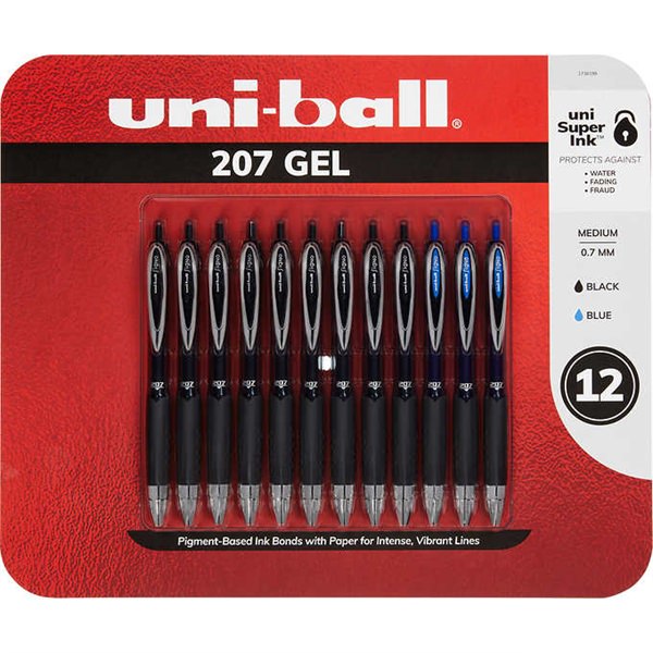 Set Viết uni-ball 207 Retractable Gel Pen, Medium Point 0.7mm, Assorted Ink Colors, 12 ct
