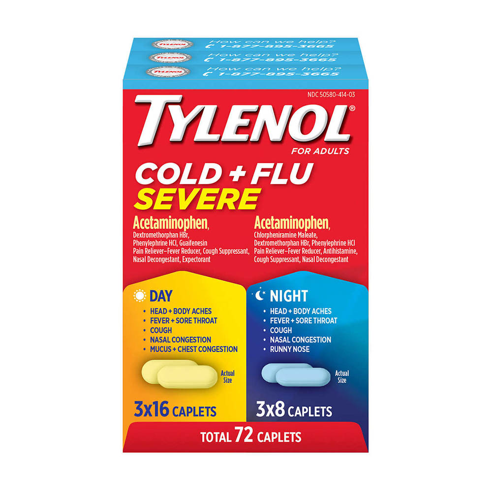 Giảm đau hạ sốt - Cảm Cúm Tylenol Cold & Flu Severe Set 3 hộp nhỏ (tổng 72 viên)