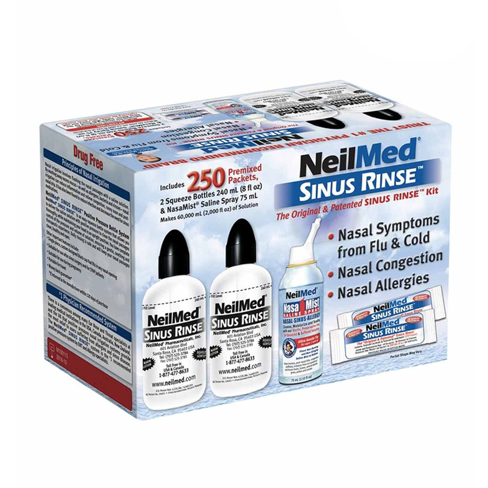 Bộ sản phẩm nước muối rửa mũi (nước muối sinh lý) Neilmed Rinse 250 gói.