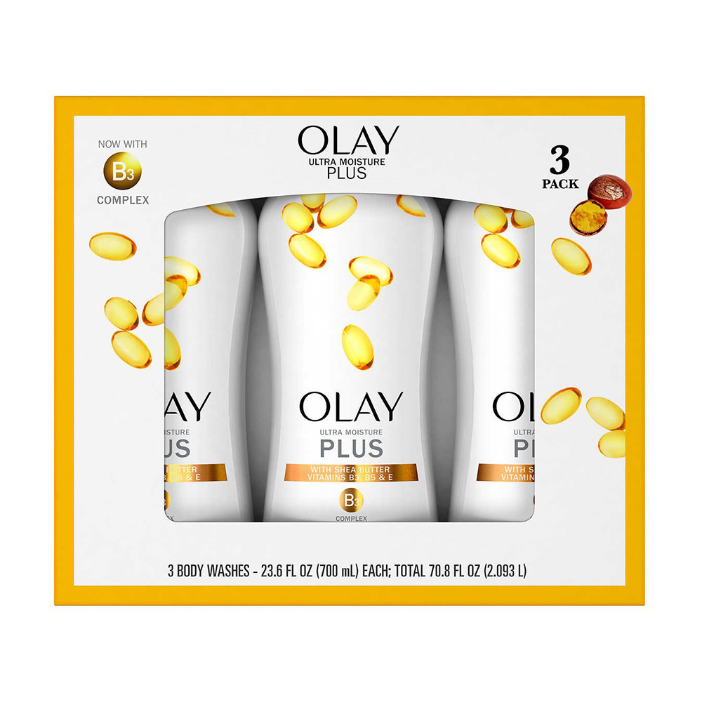 Bộ sản phẩm sữa tắm dưỡng thể Olay Ultra Moisture Plus Body Wash 700ml x3 (set 3 chai vàng).