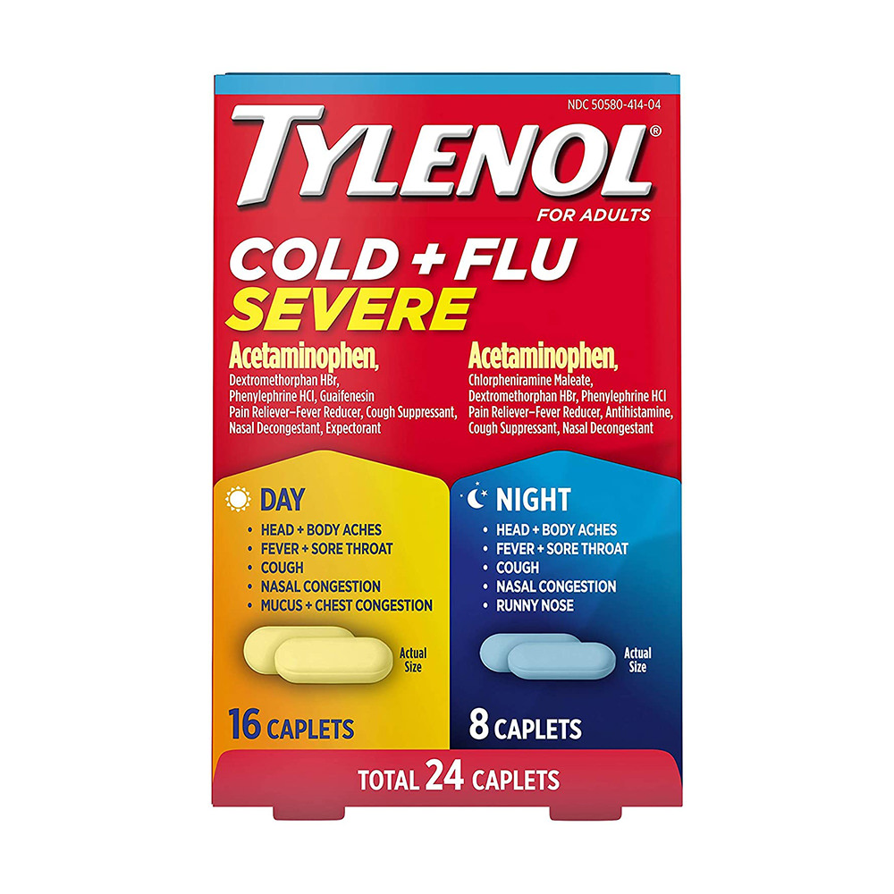 Viên uống trị ho, cảm cúm Tylenol Cold+Flu Severe DayNight Caplets - Acetaminophen - 24 viên