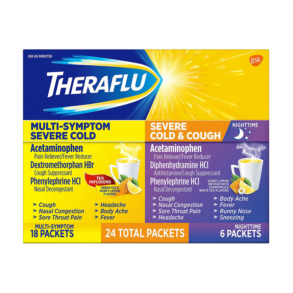 Hỗ trợ cảm và ho Theraflu Multi Symptom Nighttime Severe Cold & Cough 24 gói