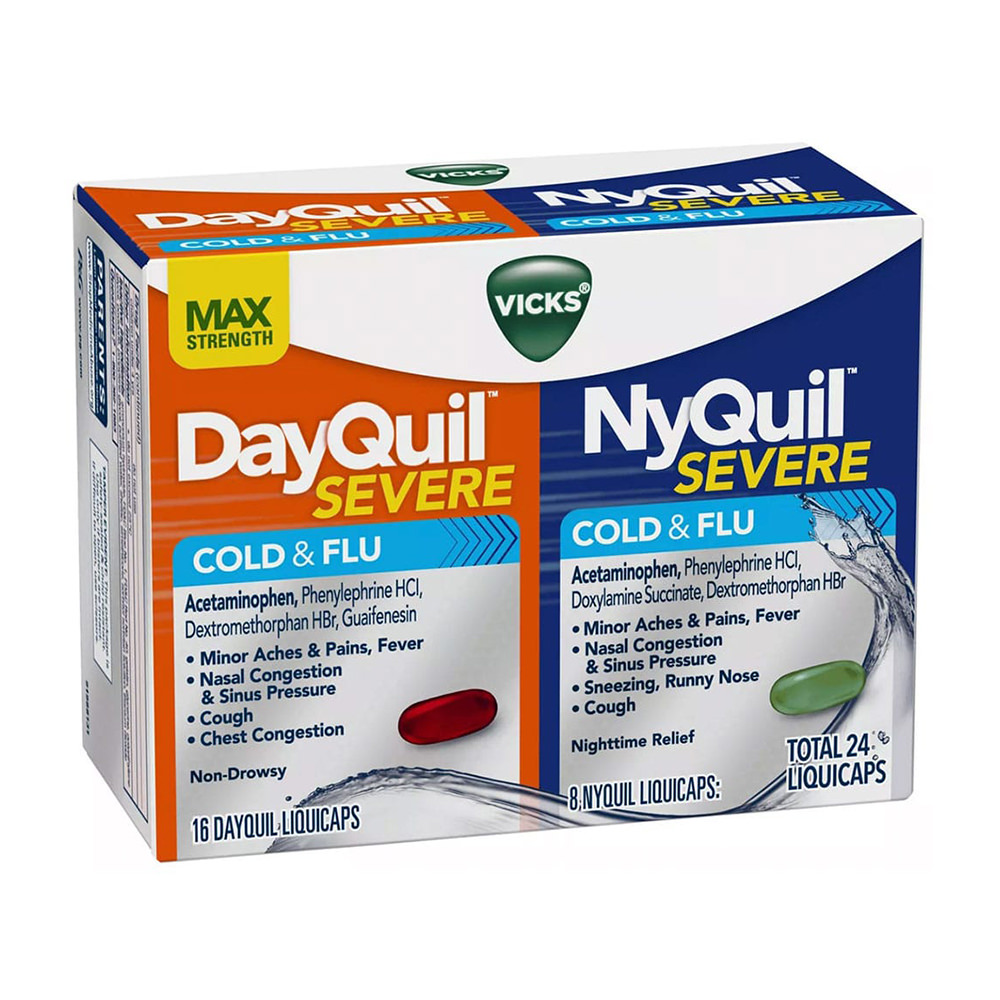 Viên uống trị ho cảm cúm Vicks DayQuil & NyQuil Severe Cold & Flu Relief Liquicaps - Acetaminophen - 24 viên.