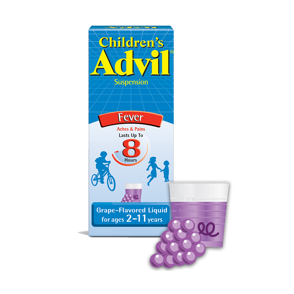 Viên uống hạ sốt nhanh cho trẻ Children's Advil Liquid Fever Reducer/Pain Reliever - 100 mg Ibuprofen - Grape Flavor - 120ml.