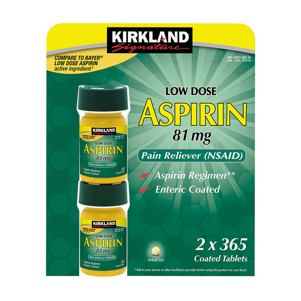 Viên giảm đau và ngăn ngừa đột quỵ, nhồi máu cơ tim Kirkland Low Dose Aspirin 81mg 2x 365 viên