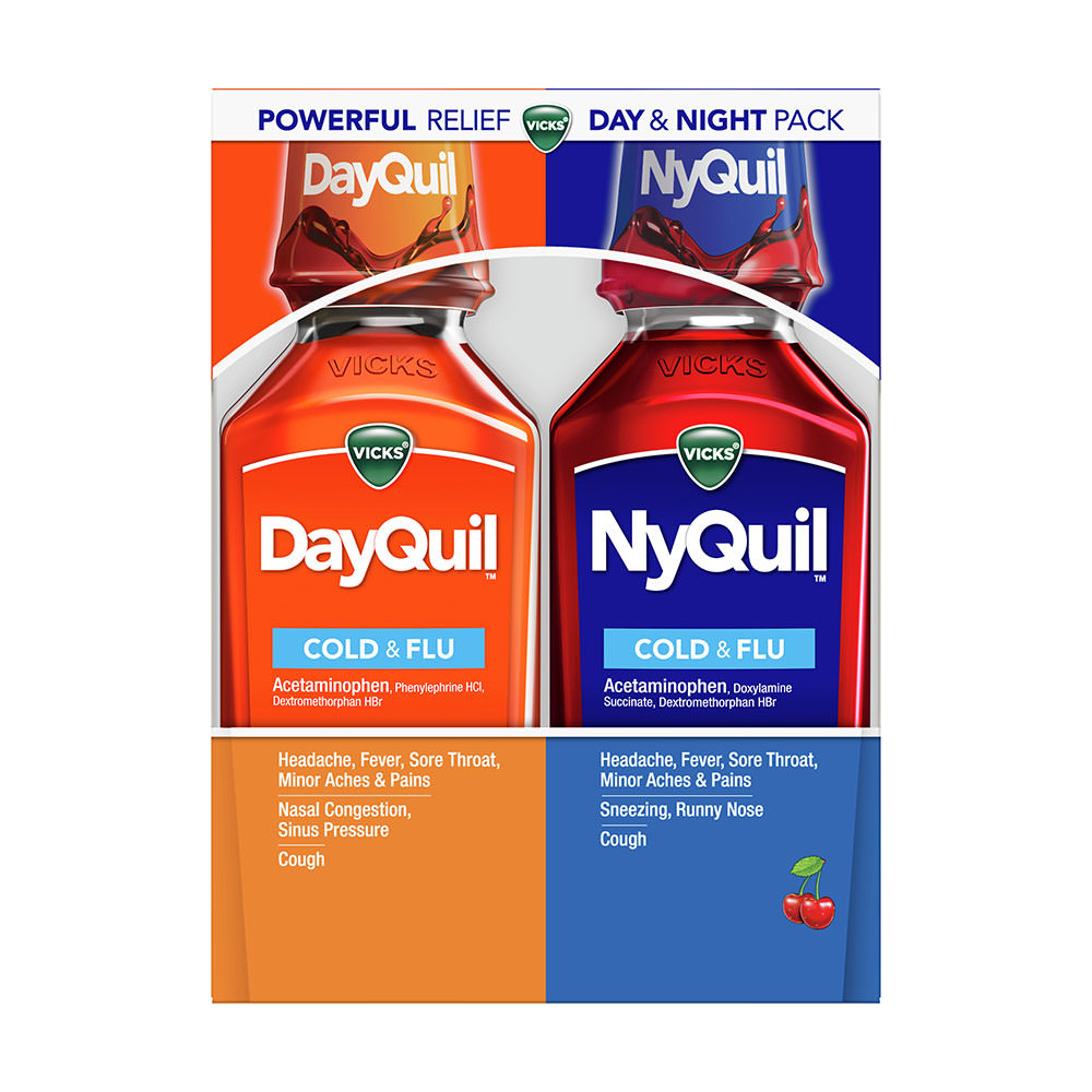 ⚠️ [Hết hàng]Set 2 chai Siro trị ho, cảm cúm Vicks Dayquil & NyQuil Cold & Flu Relief Liquid - Acetaminophen - 708ml