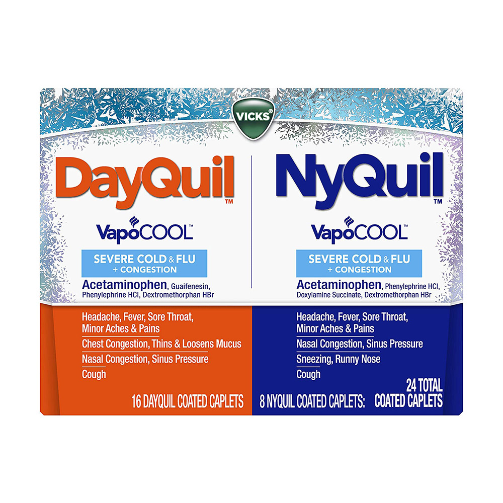 Viên uống trị ho cảm cúm DayQuil & NyQuil Severe with Vicks VapoCOOL Cold & Flu Relief Caplets - Acetaminophen - 24 viên